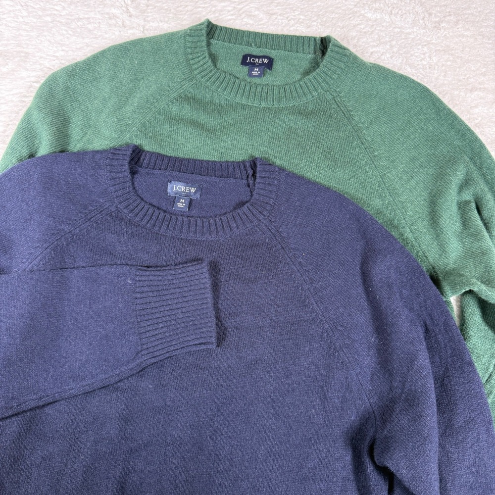 NEW J.Crew AA027 Men M Navy Green 2pc Lot L/S Raglan Crewneck Pullover Sweaters